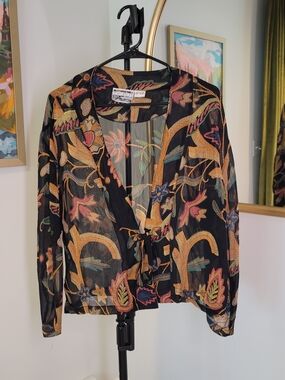 Boho Rayon Tie Front Blouse Floral Print Lightweight Breathable Size S